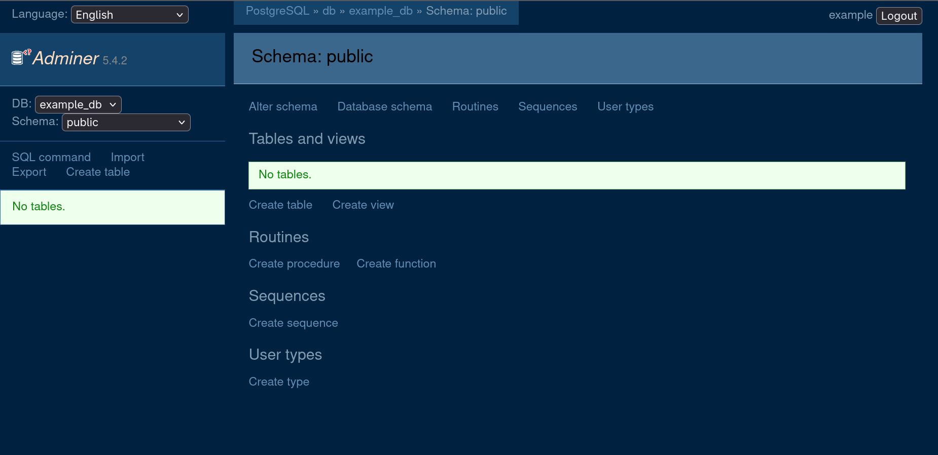 adminer interface